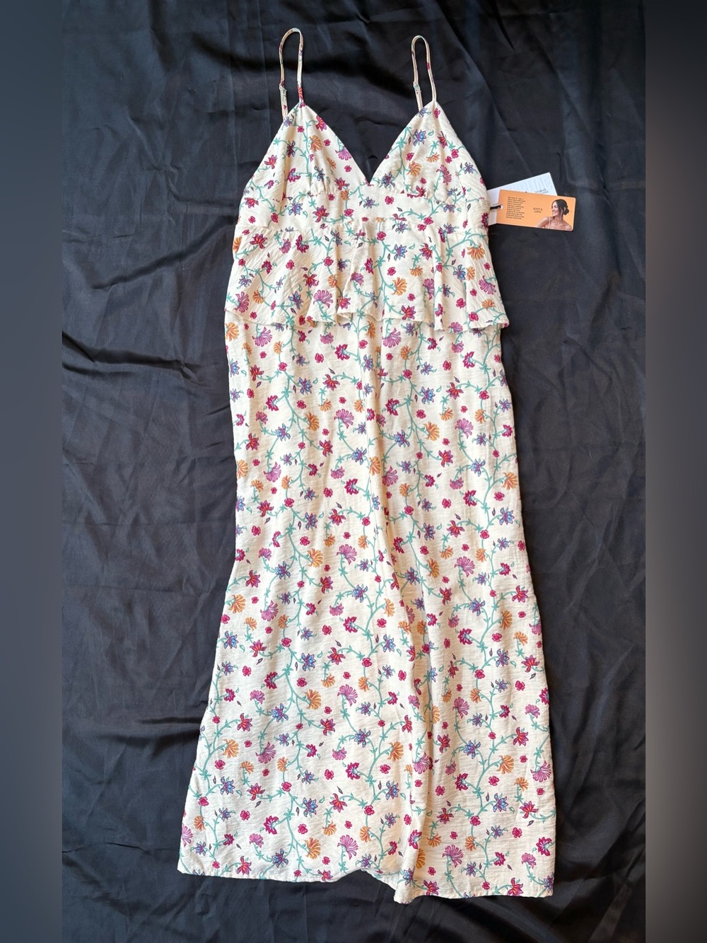 Women’s Future Collective Cream Floral Dress with Adjust Spaghetti Straps-size12